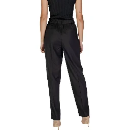 Black Polyester Casual Pants