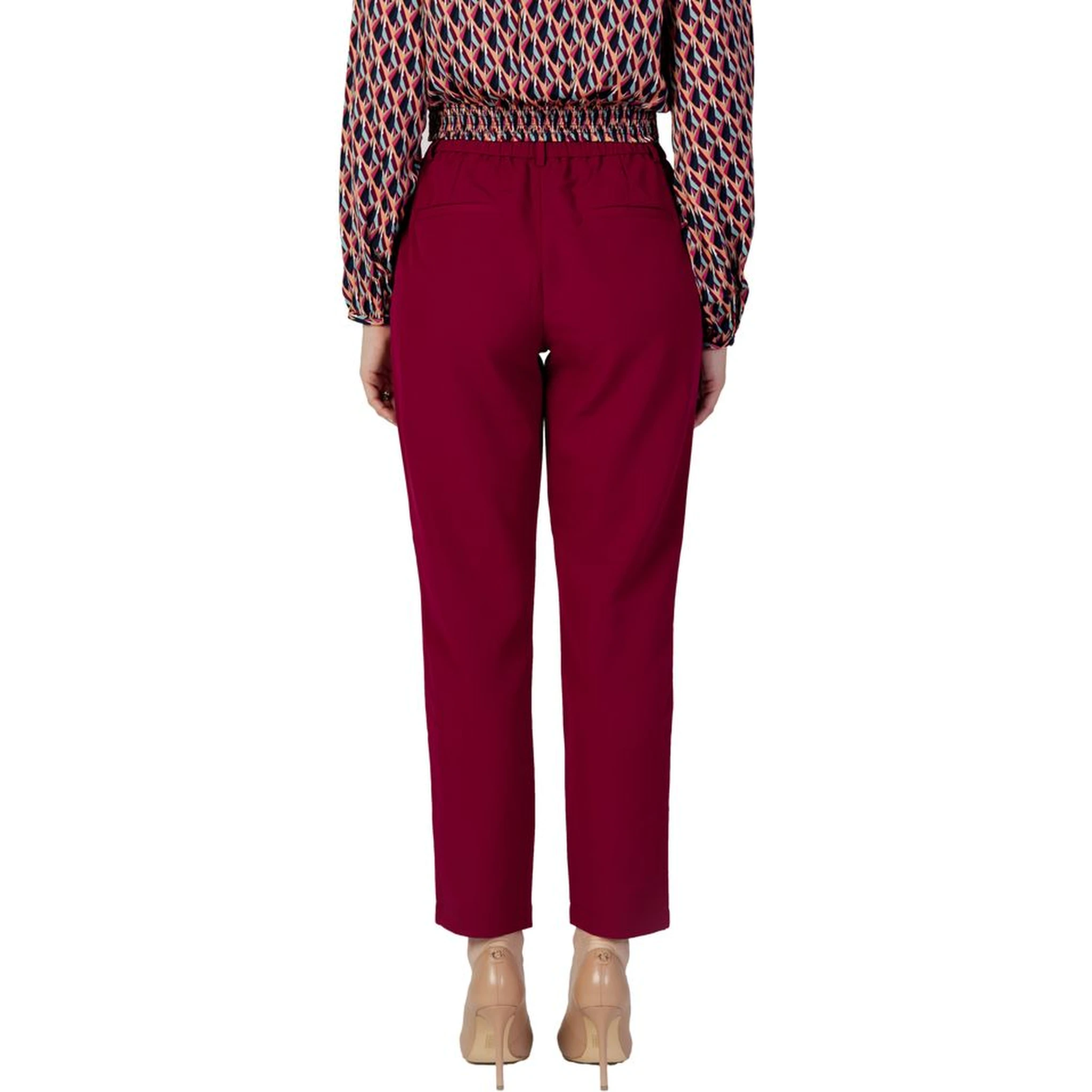 Bordeaux Polyester Casual Pants