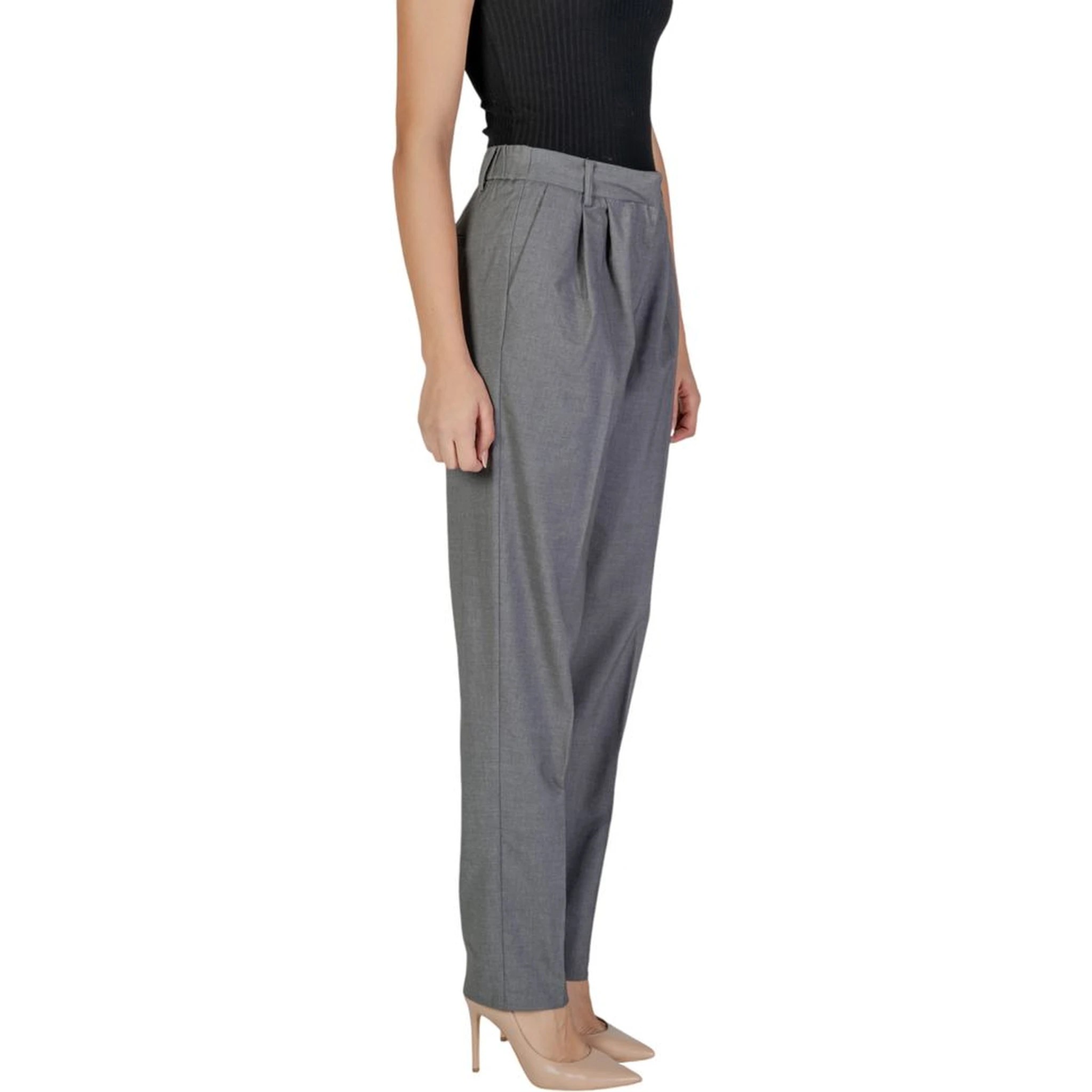 Gray Polyester Casual Pants