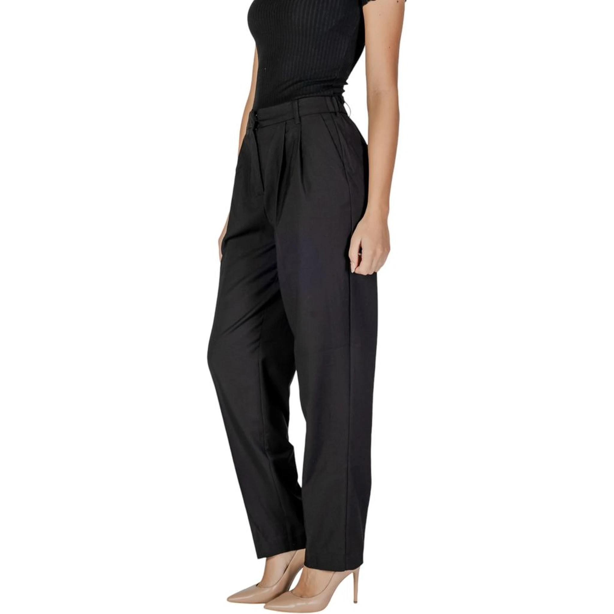 Black Polyester Casual Pants