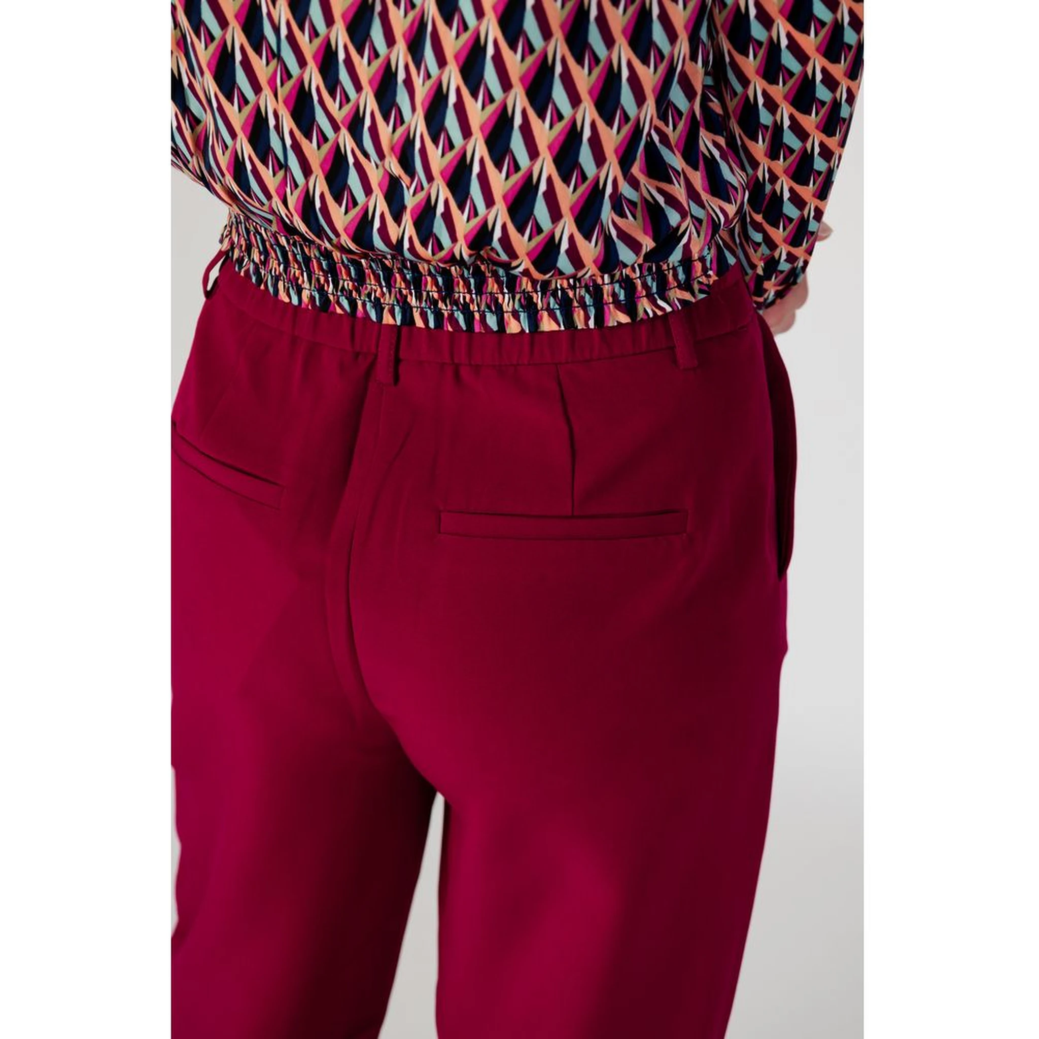 Bordeaux Polyester Casual Pants