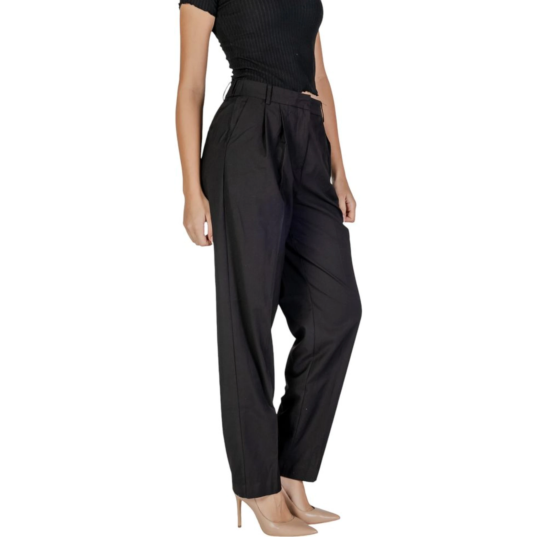 Black Polyester Casual Pants