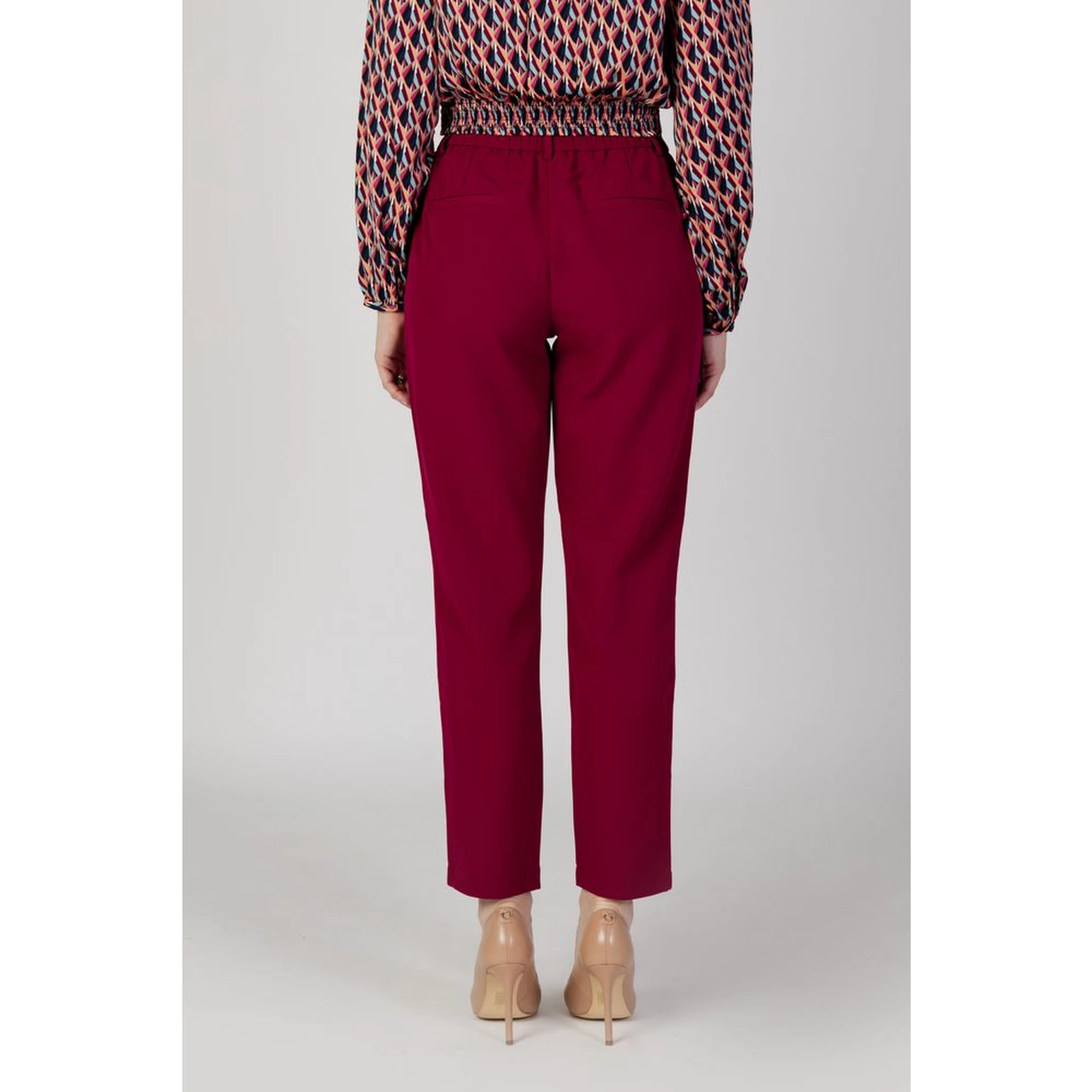 Bordeaux Polyester Casual Pants
