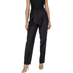 Black Polyester Casual Pants
