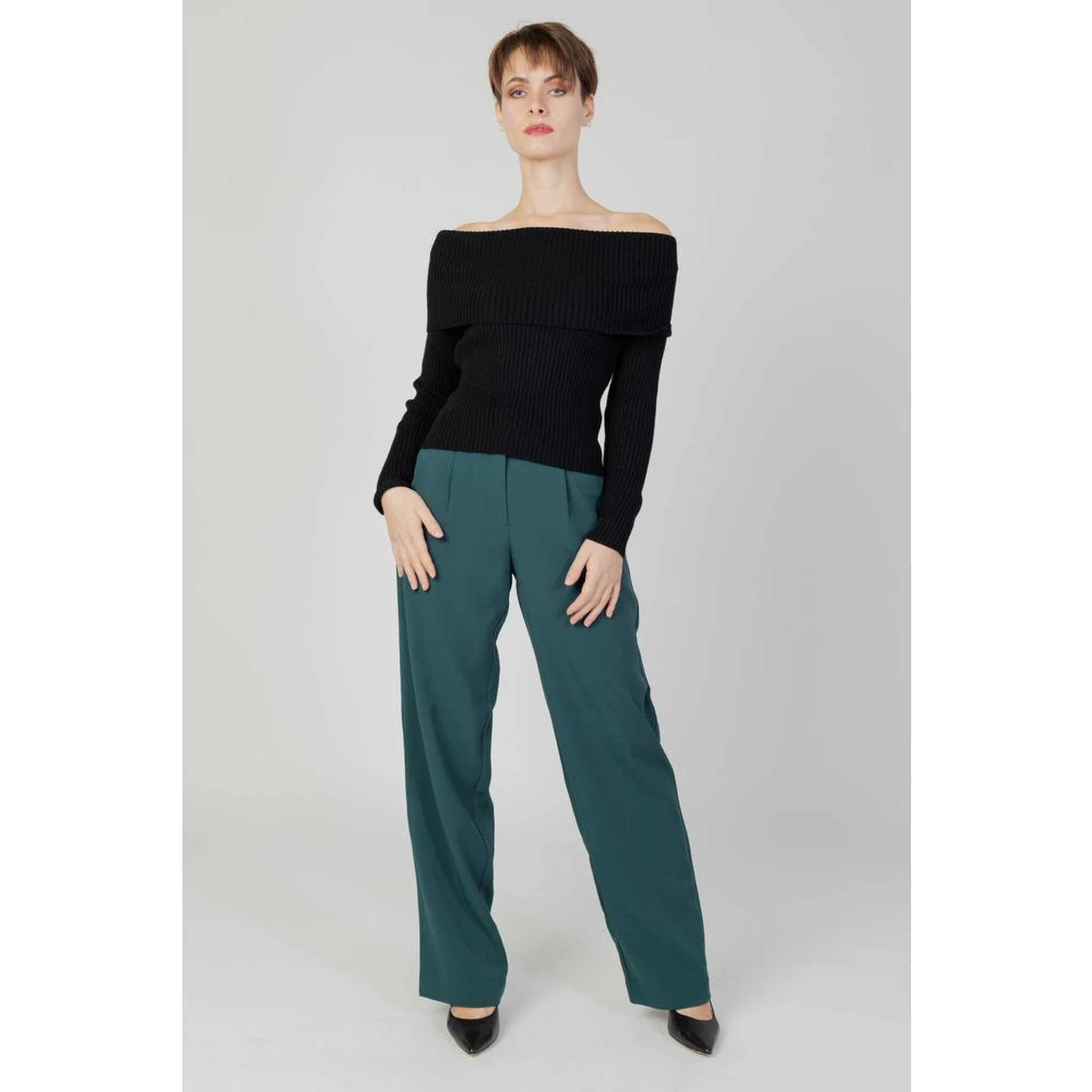 Green Recycled Polyester Flared Pants