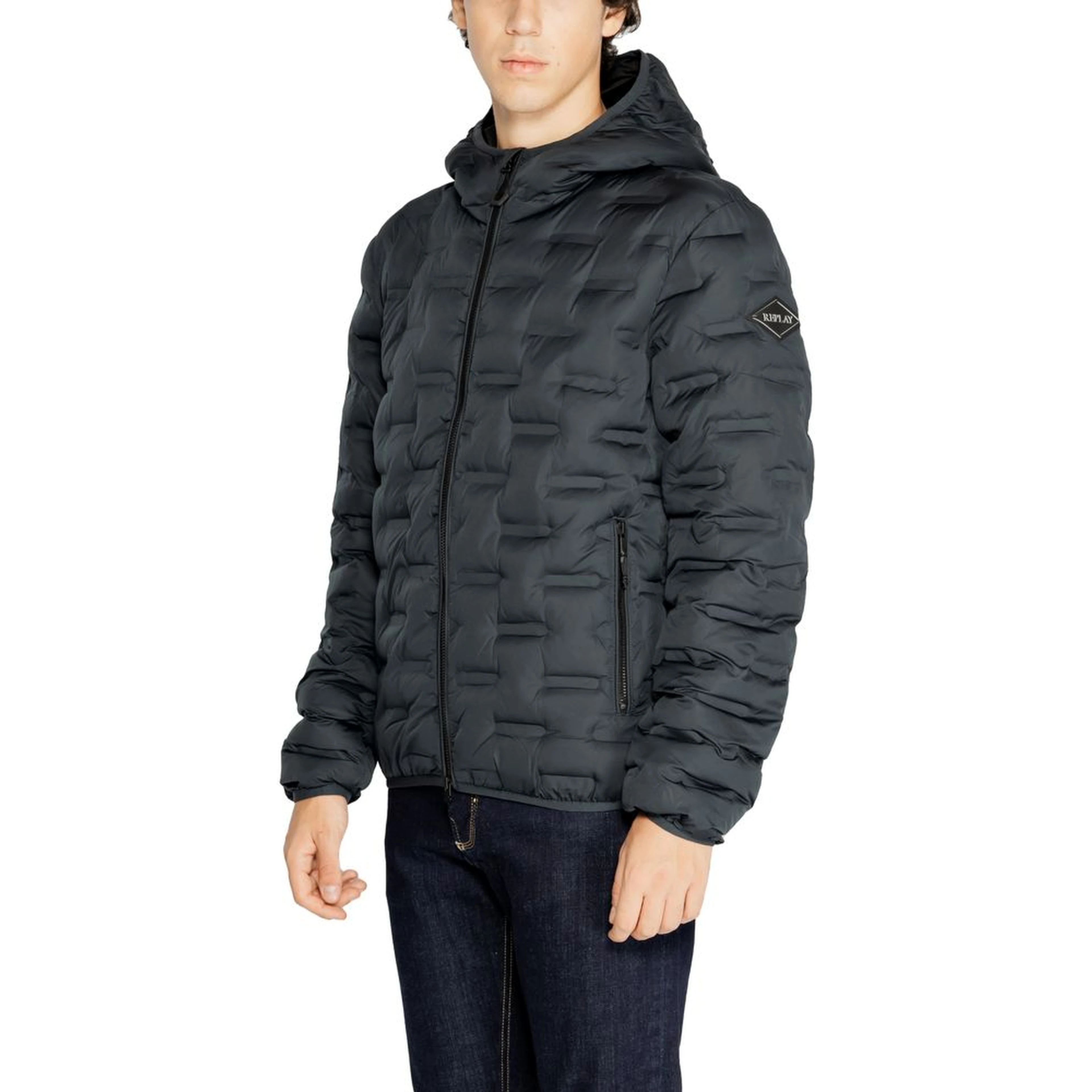 Blue Polyester Full-Length Jacket