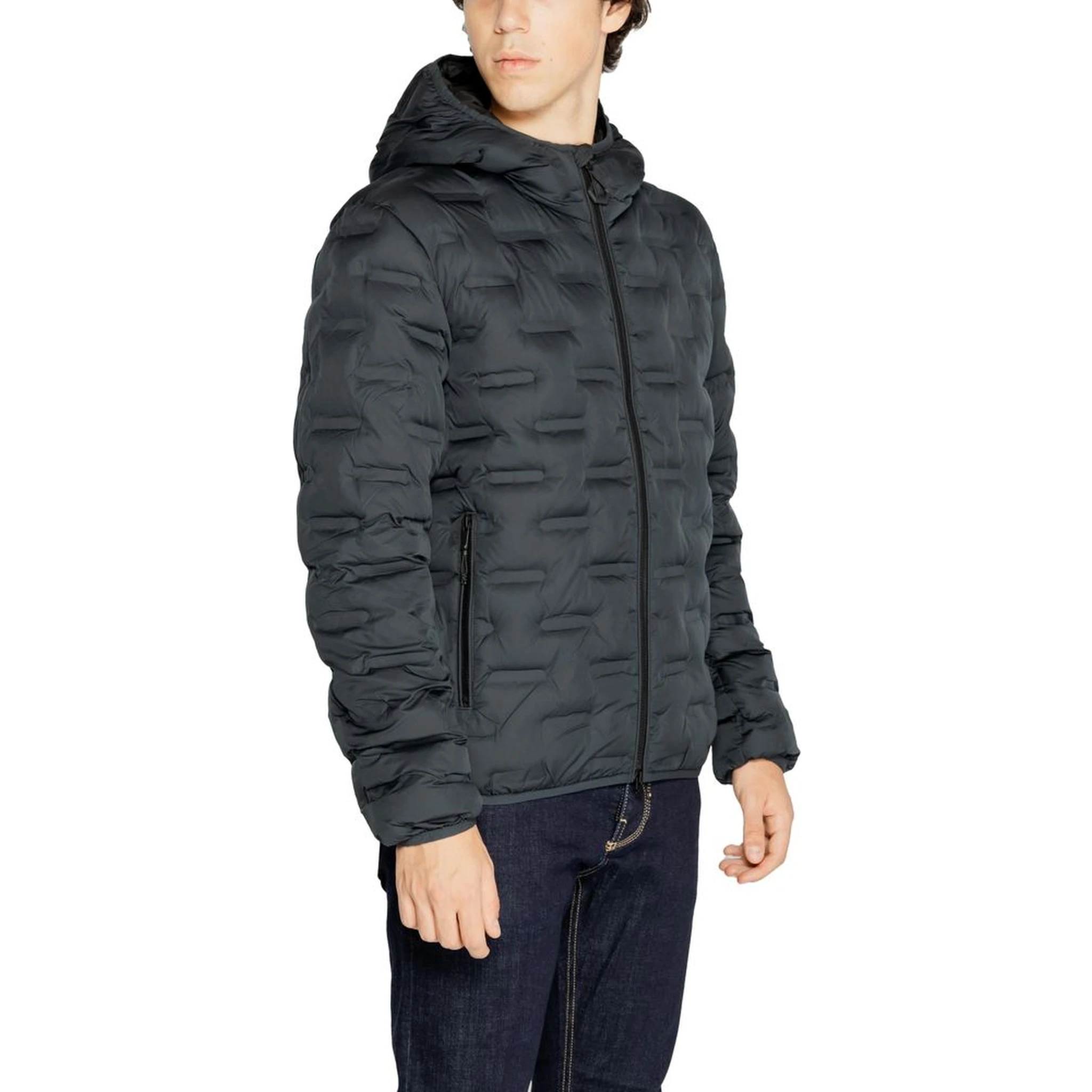 Blue Polyester Full-Length Jacket