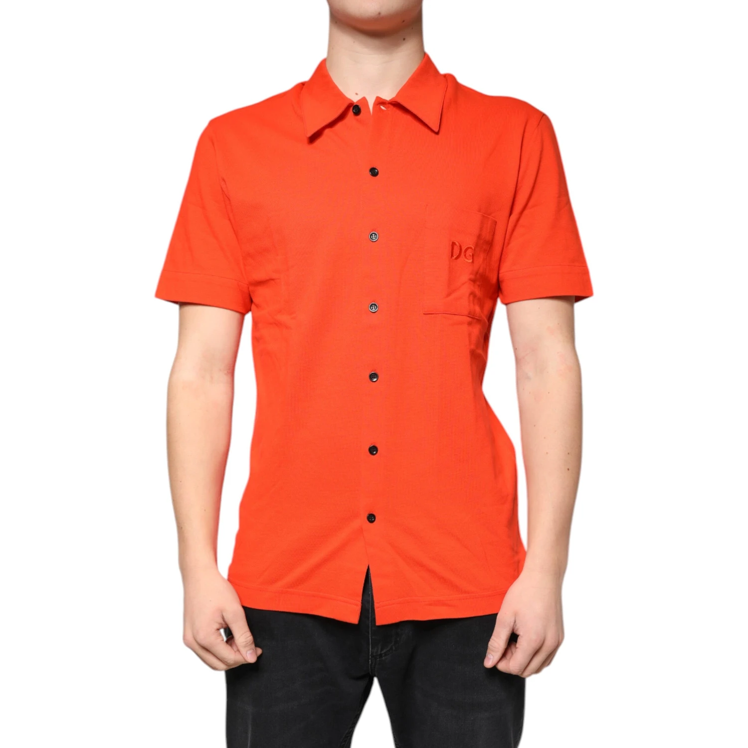 Orange Cotton Button Down Casual Polo Shirt