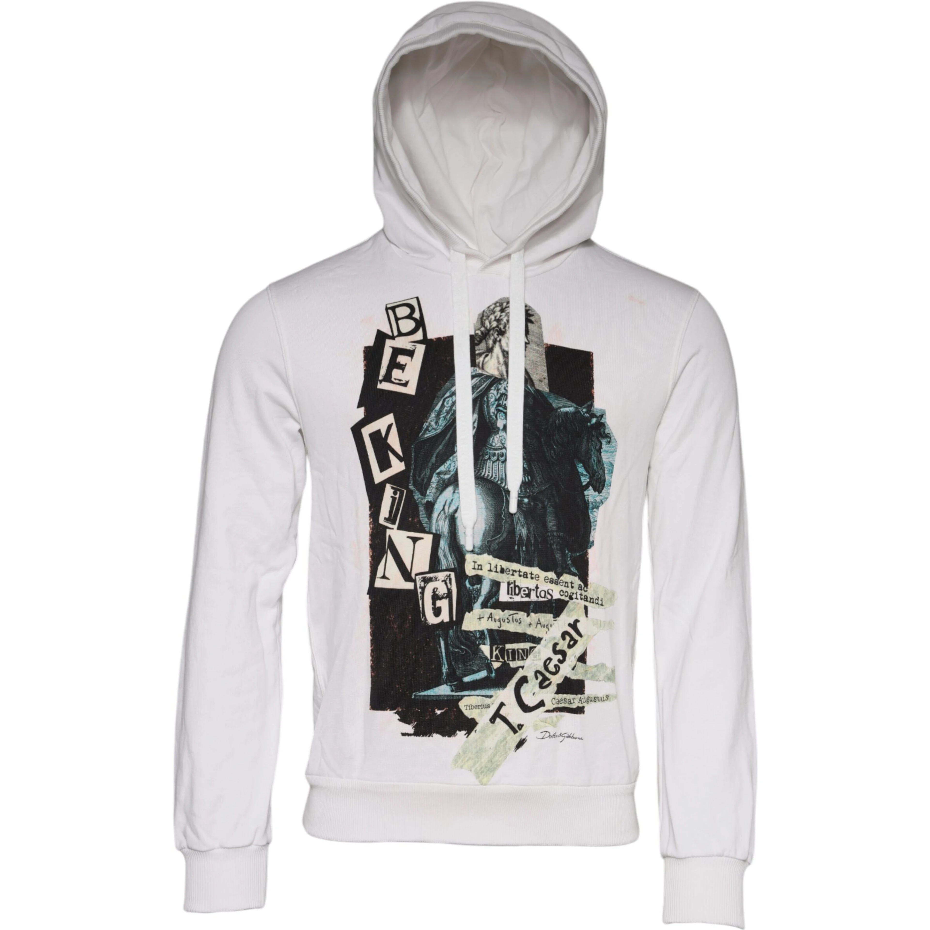 White Caesar Cotton Hooded Pullover Sweater