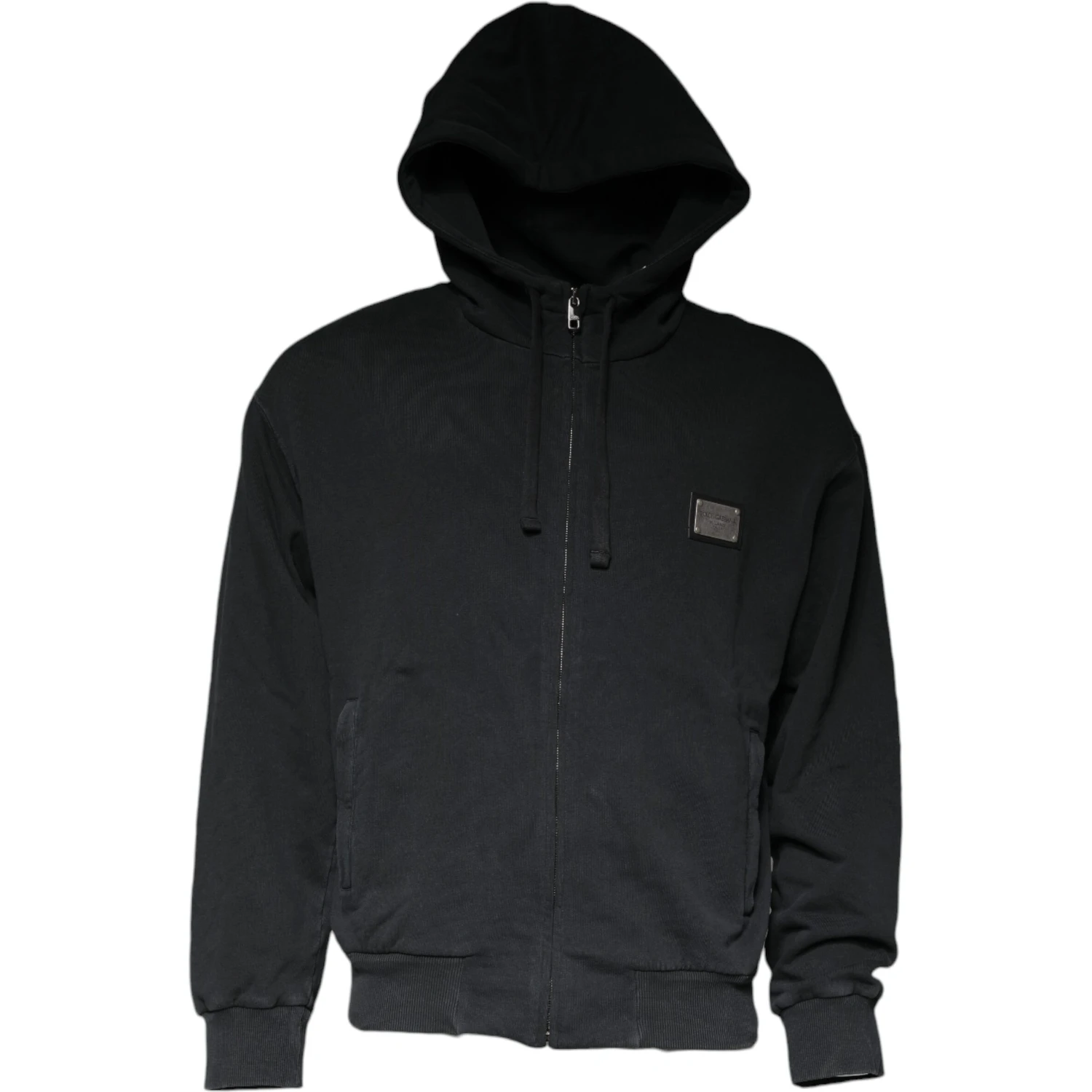 Black Logo Plaque Hooded Full Zip Sweater