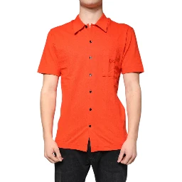 Orange Cotton Button Down Casual Polo Shirt