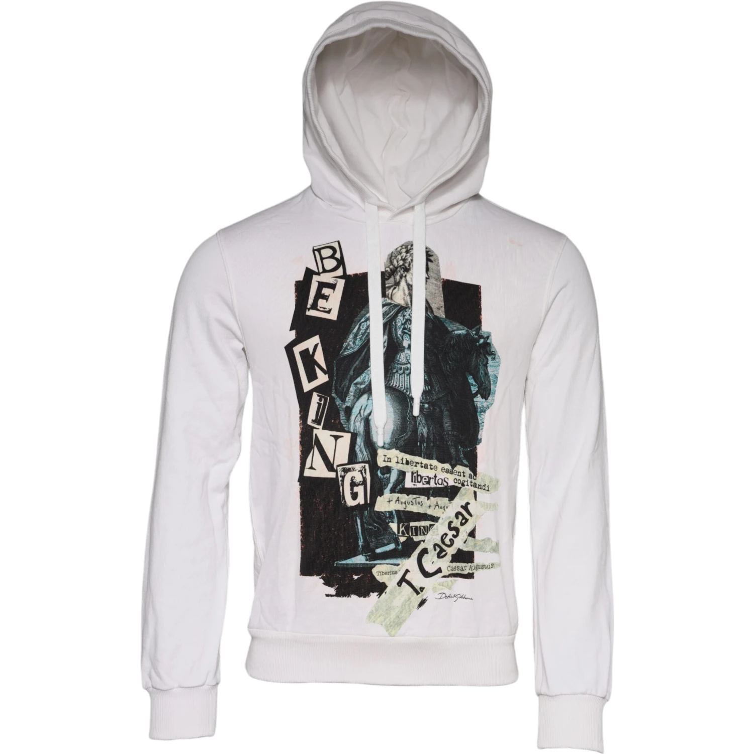 White Caesar Cotton Hooded Pullover Sweater