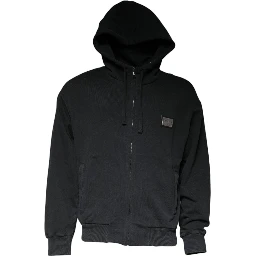 Black Logo Plaque Hooded Full Zip Sweater