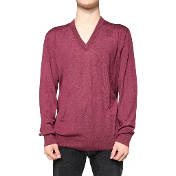 Maroon Cashmere V-neck Men Pullover Sweater