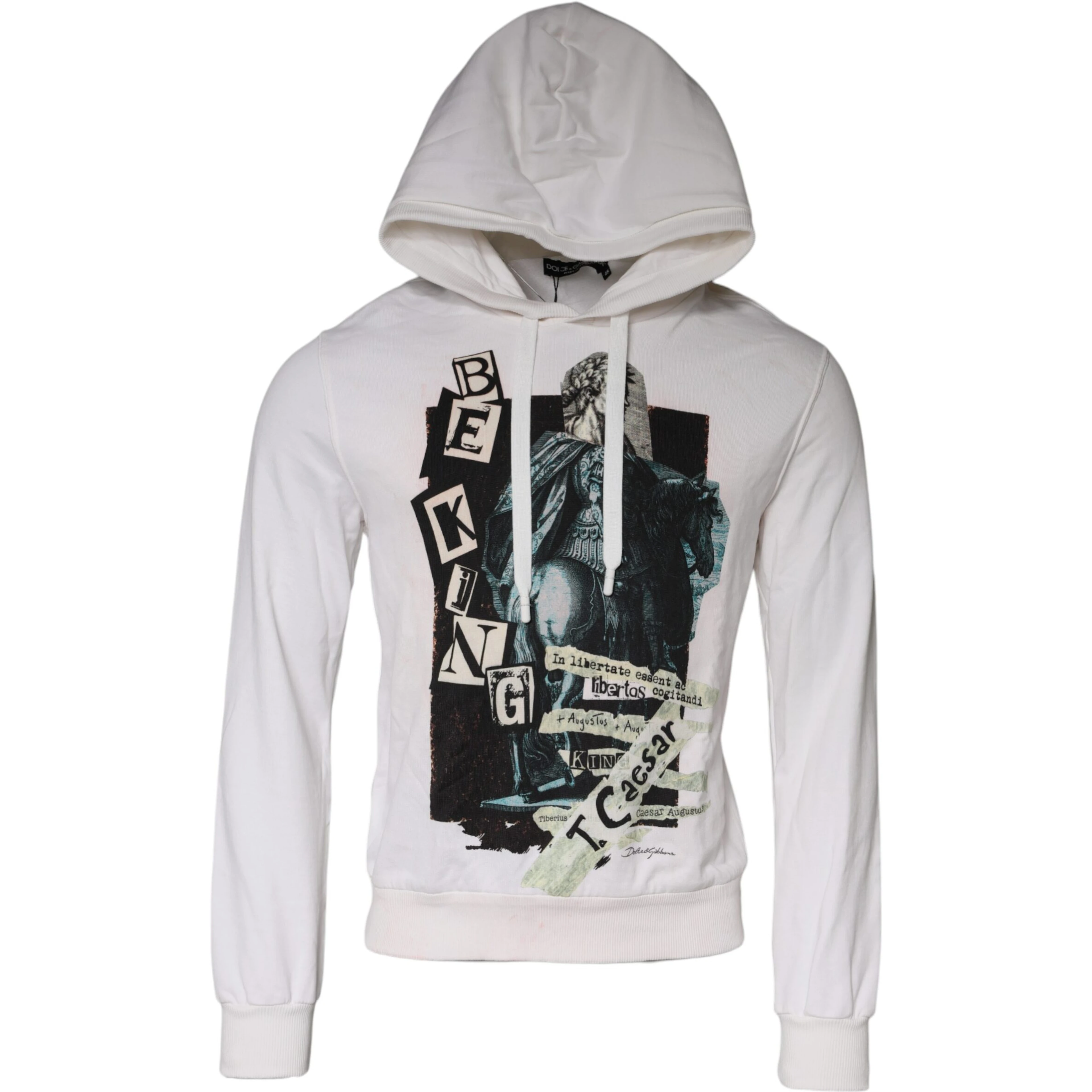 White Caesar Cotton Hooded Pullover Sweater