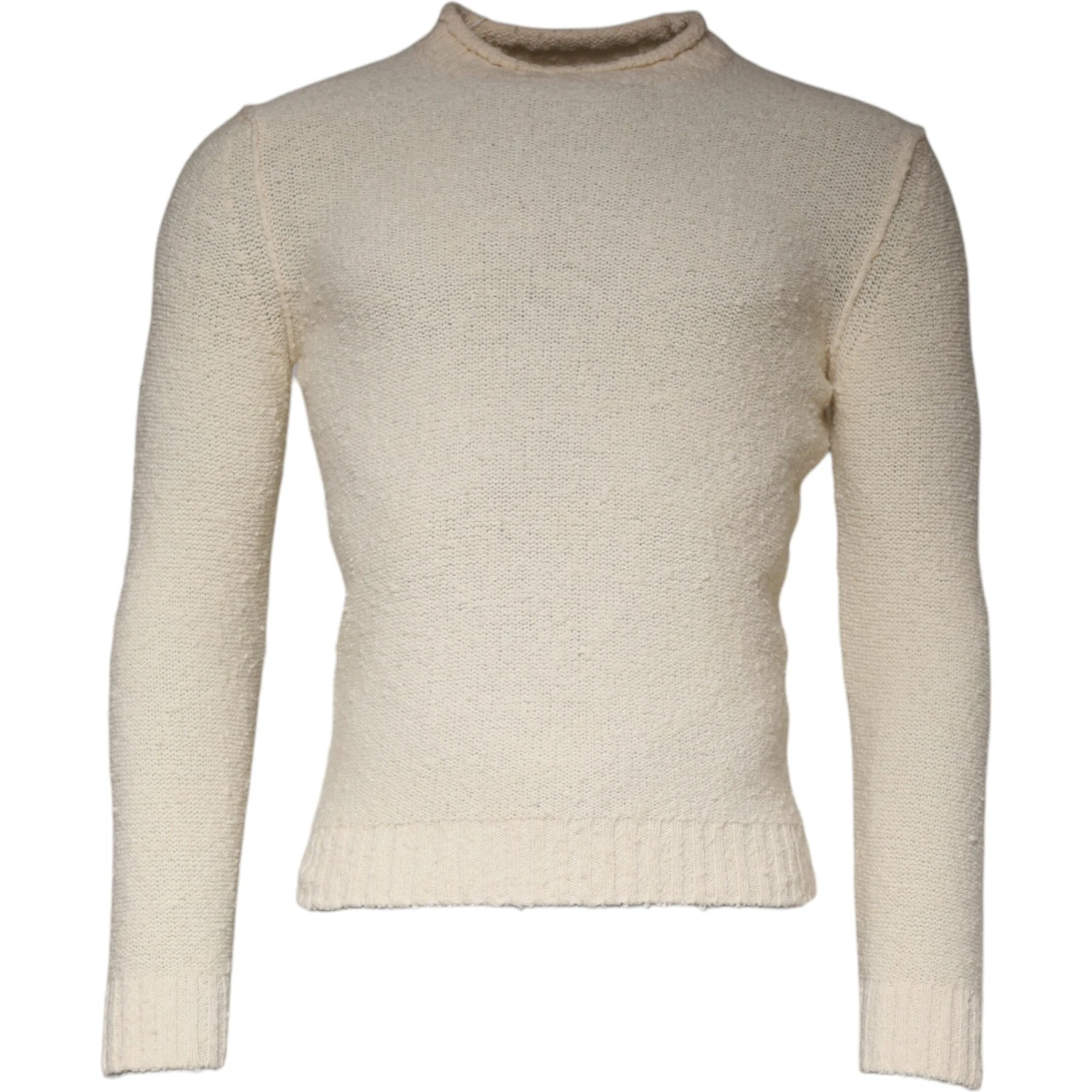 Beige Wool Knit Long Sleeve Round Neck Pullover Sweater