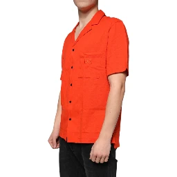 Orange Cotton Button Down Casual Polo Shirt