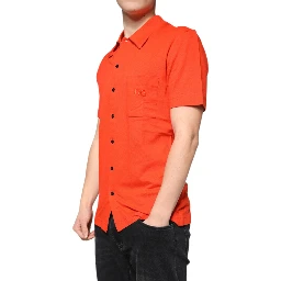 Orange Cotton Button Down Casual Polo Shirt