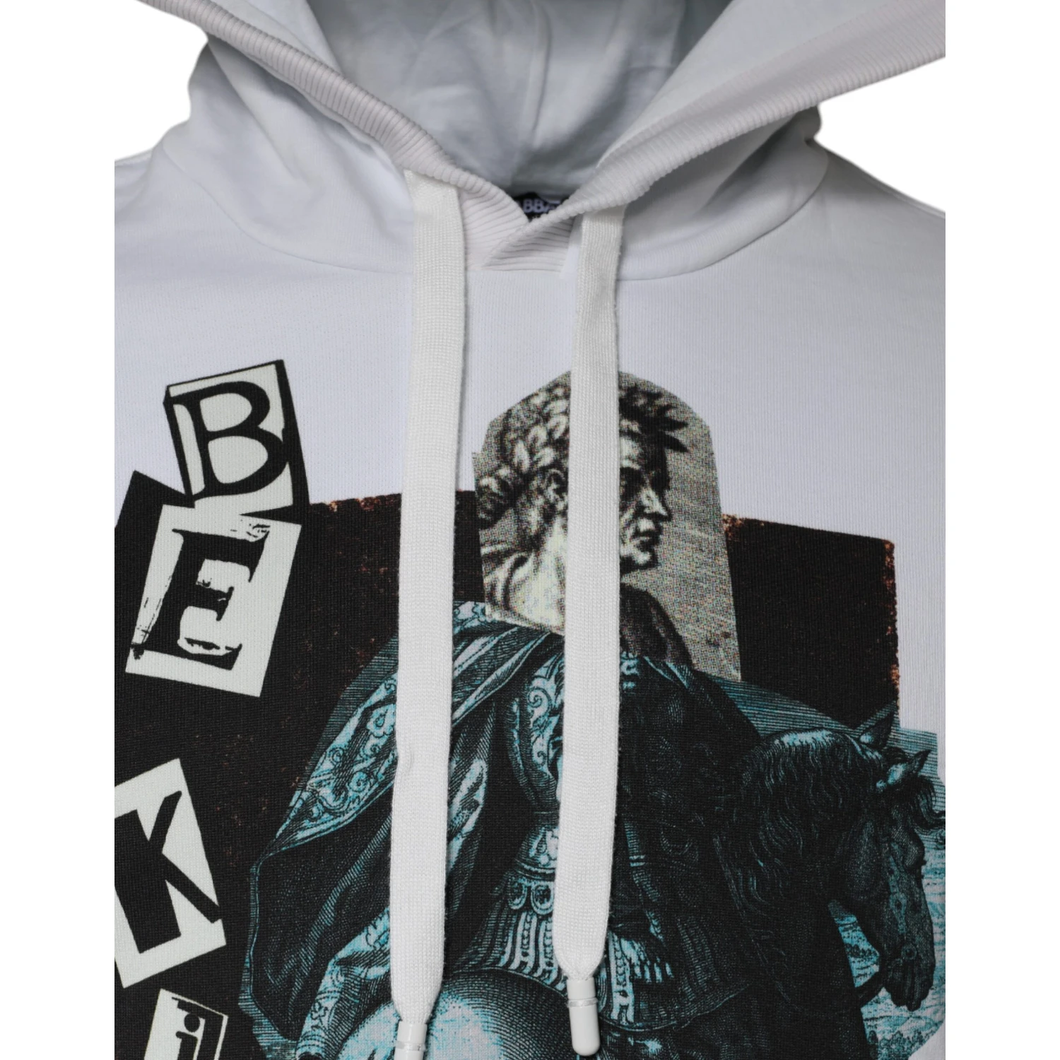 White Caesar Cotton Hooded Pullover Sweater