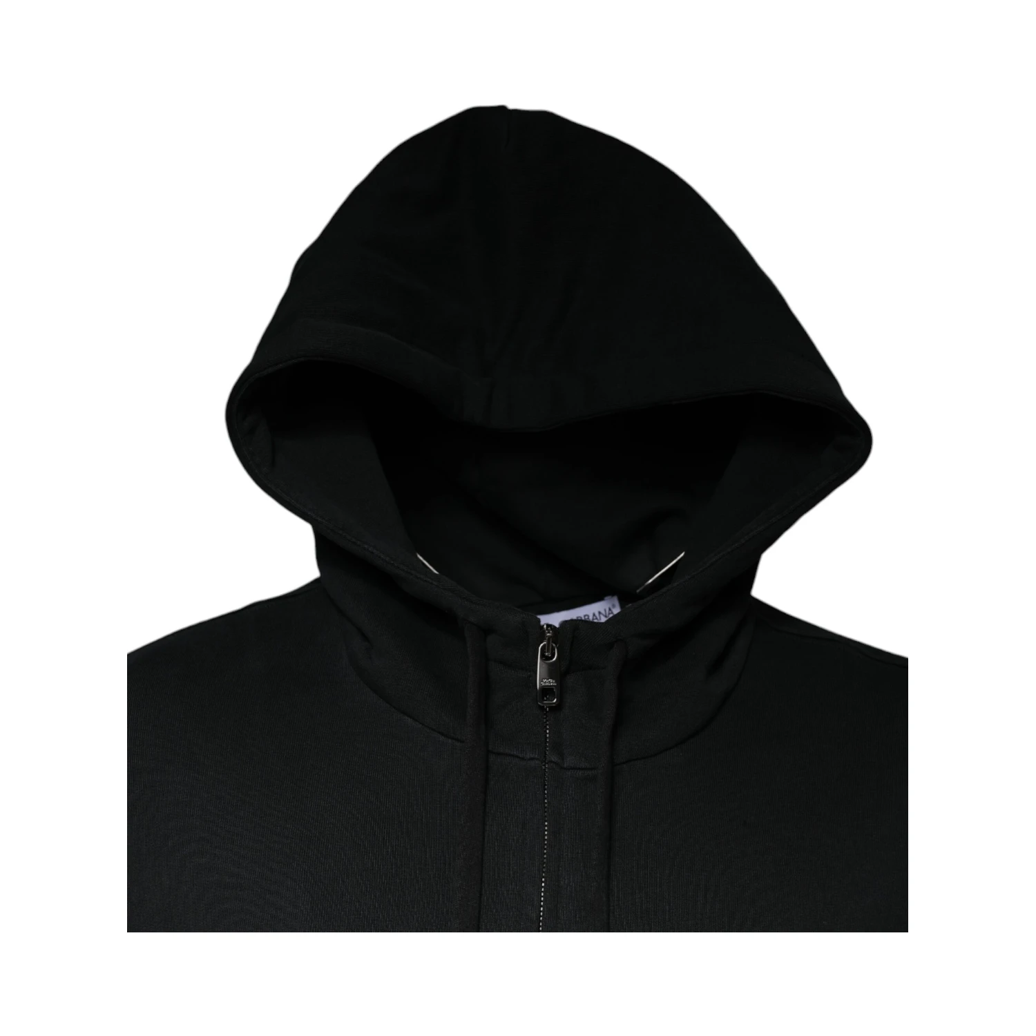 Black Logo Plaque Hooded Full Zip Sweater