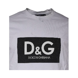 White Logo Print Cotton Crew Neck T-shirt