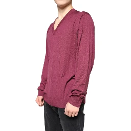 Maroon Cashmere V-neck Men Pullover Sweater