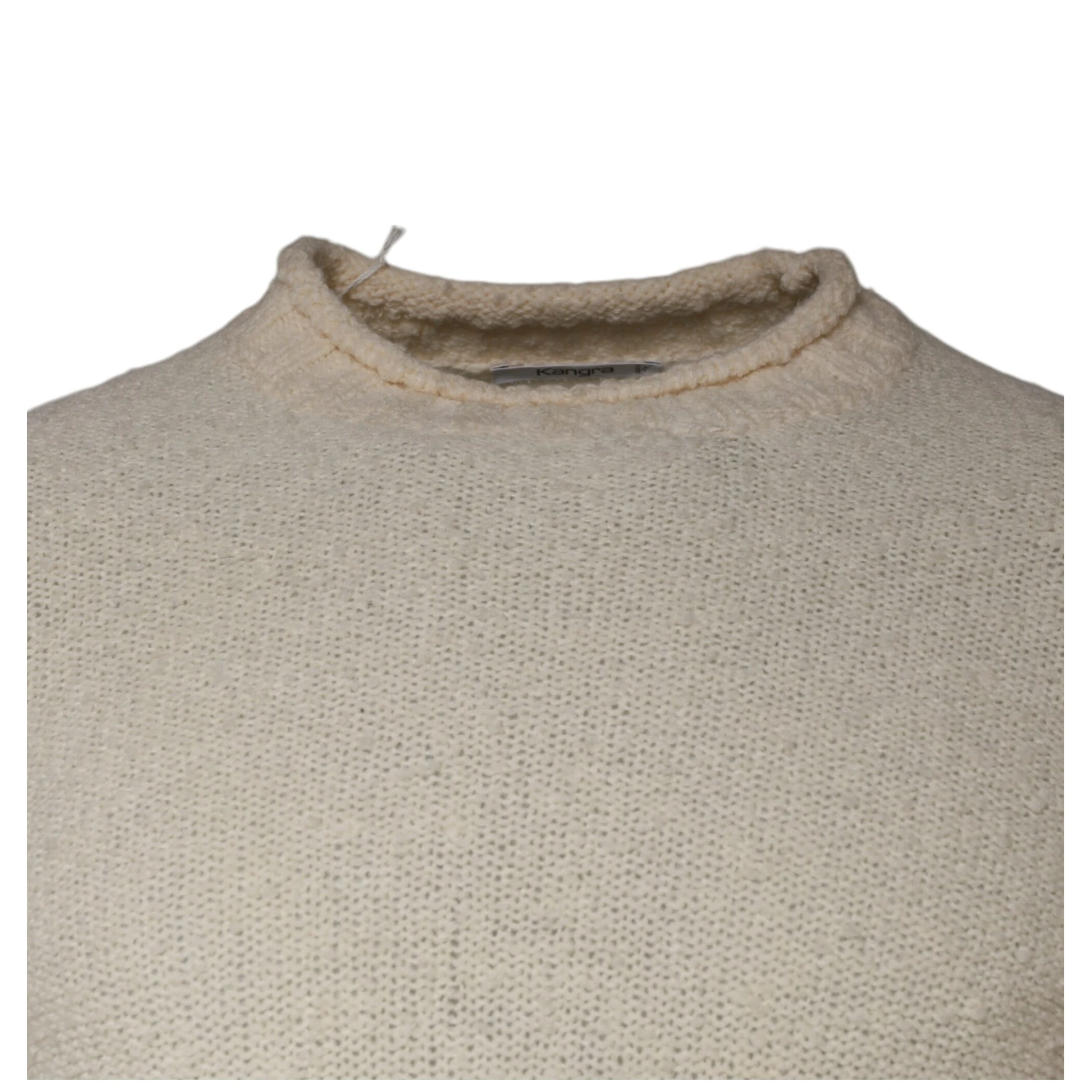Beige Wool Knit Long Sleeve Round Neck Pullover Sweater