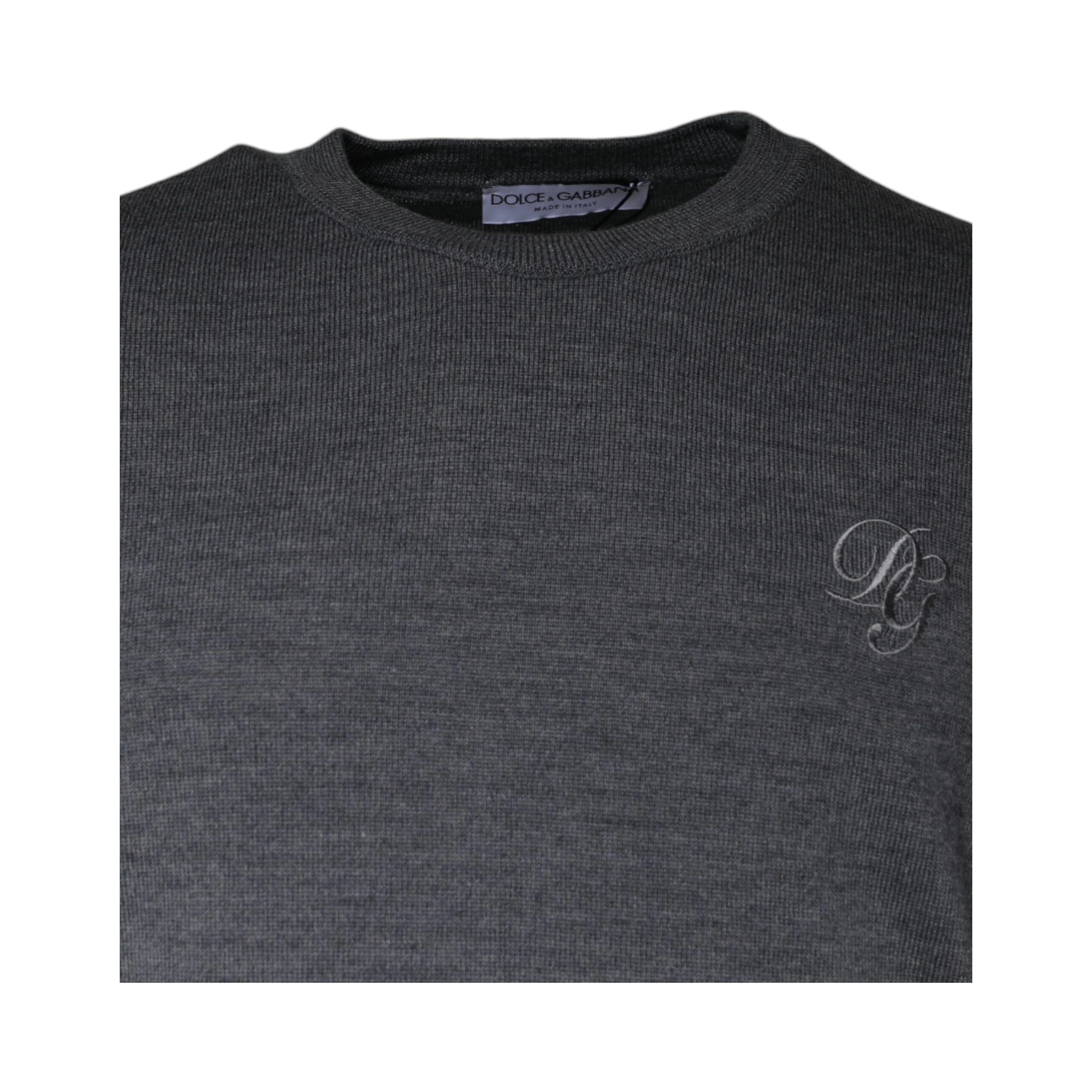 Dark Gray Wool Crew Neck Pullover Sweater