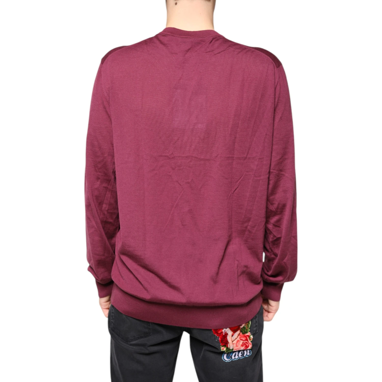 Maroon Cashmere V-neck Men Pullover Sweater