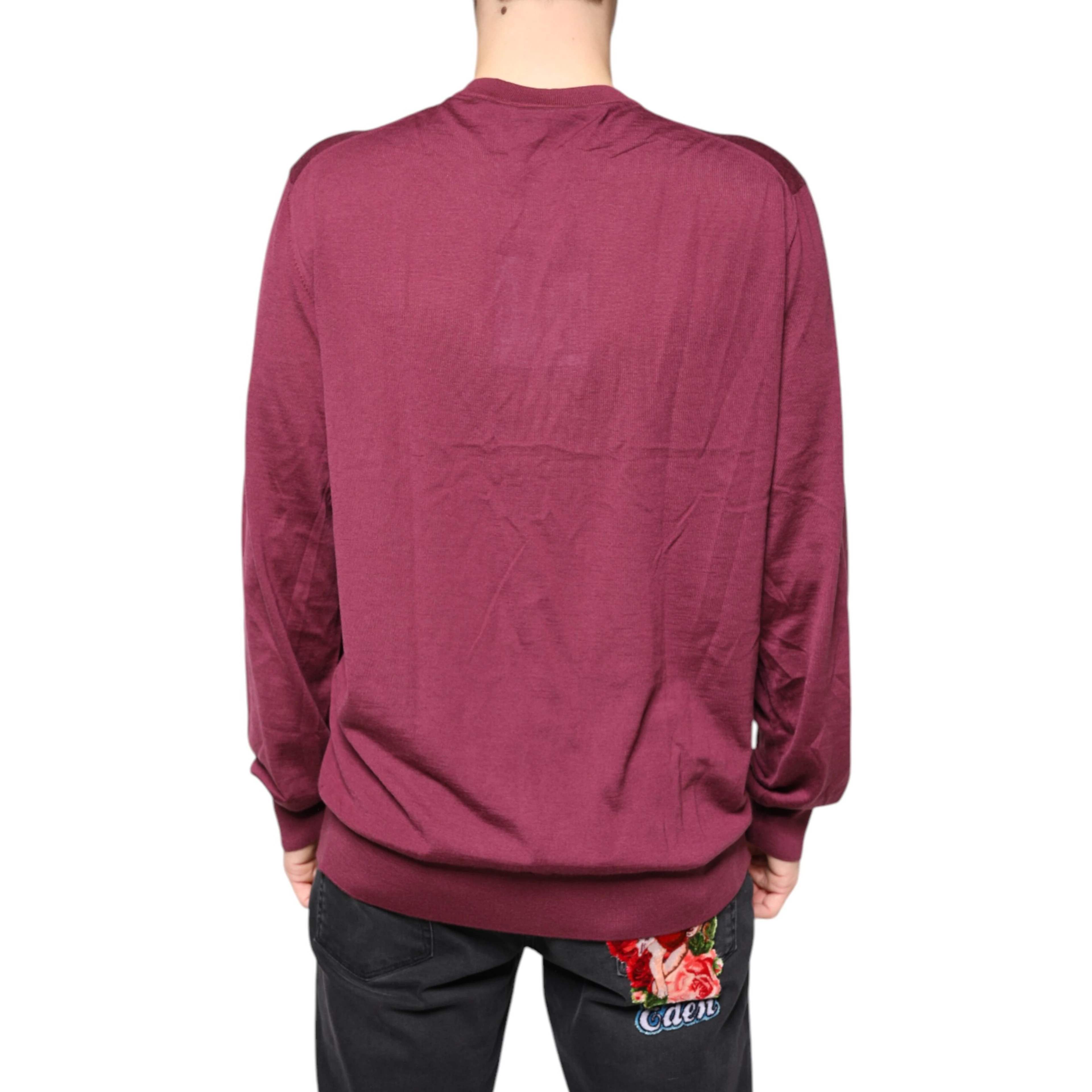 Maroon Cashmere V-neck Men Pullover Sweater
