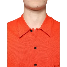 Orange Cotton Button Down Casual Polo Shirt