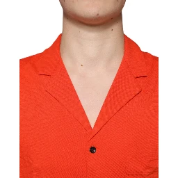 Orange Cotton Button Down Casual Polo Shirt