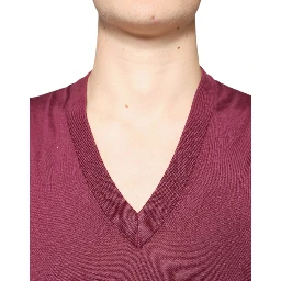 Maroon Cashmere V-neck Men Pullover Sweater