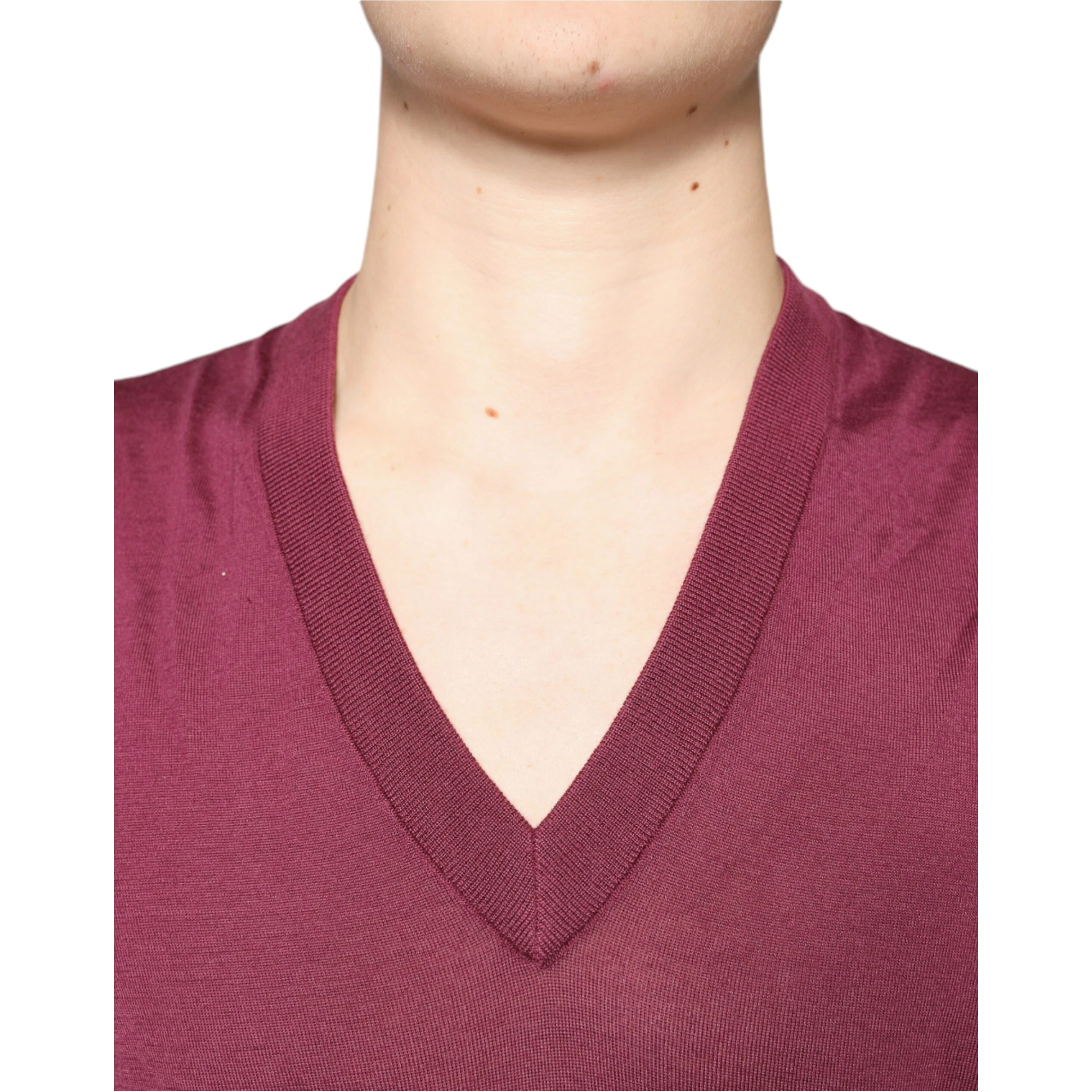 Maroon Cashmere V-neck Men Pullover Sweater