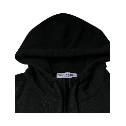 Black Logo Plaque Hooded Full Zip Sweater