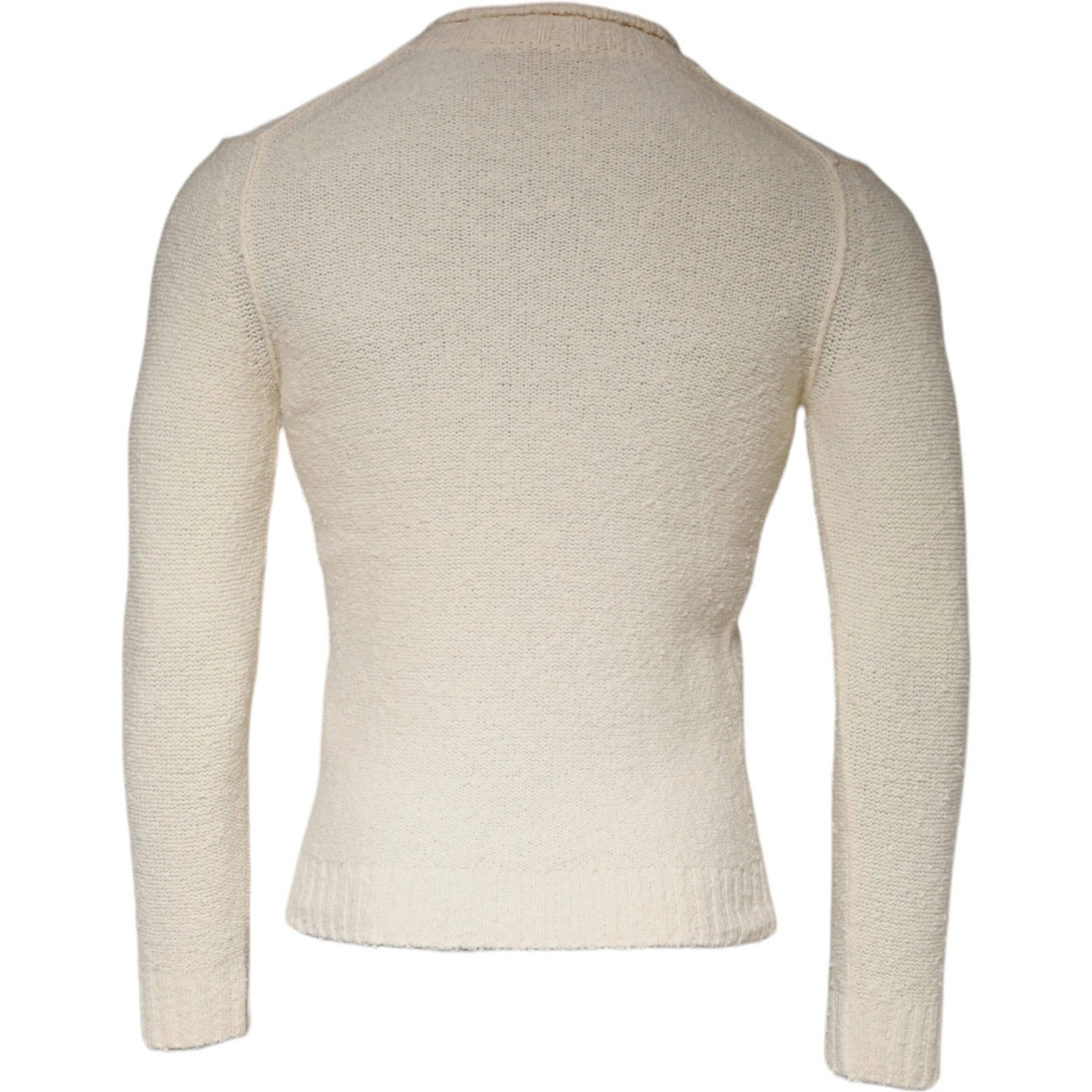Beige Wool Knit Long Sleeve Round Neck Pullover Sweater