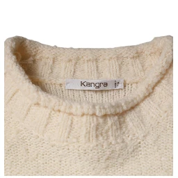 Beige Wool Knit Long Sleeve Round Neck Pullover Sweater