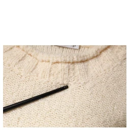 Beige Wool Knit Long Sleeve Round Neck Pullover Sweater
