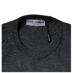 Dark Gray Wool Crew Neck Pullover Sweater