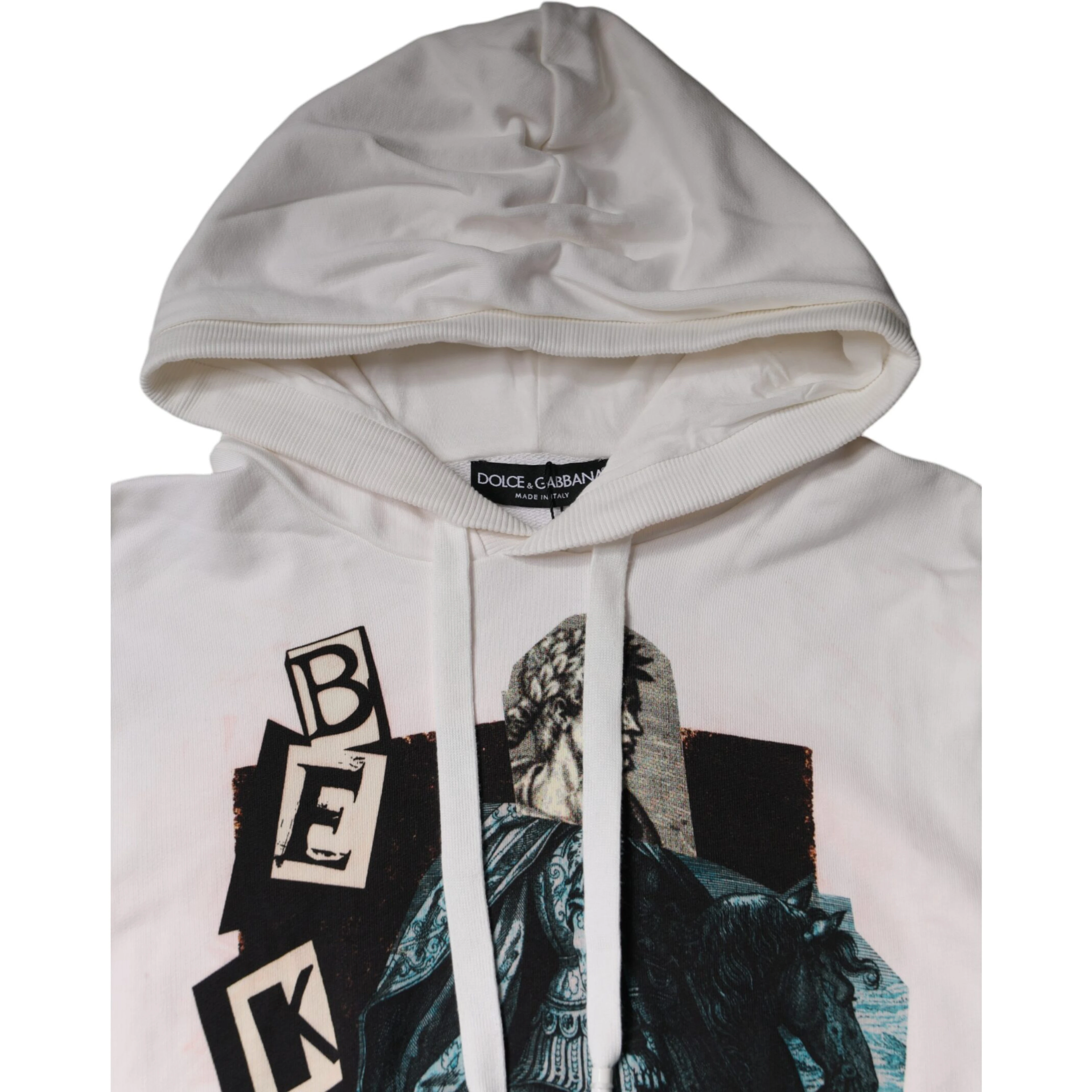 White Caesar Cotton Hooded Pullover Sweater