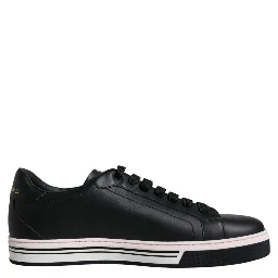 Black Leather Low Top Men Sneakers Shoes