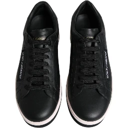 Black Leather Low Top Men Sneakers Shoes