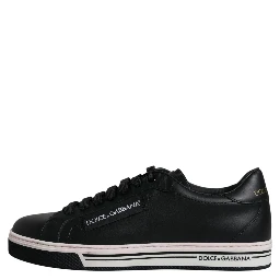 Black Leather Low Top Men Sneakers Shoes