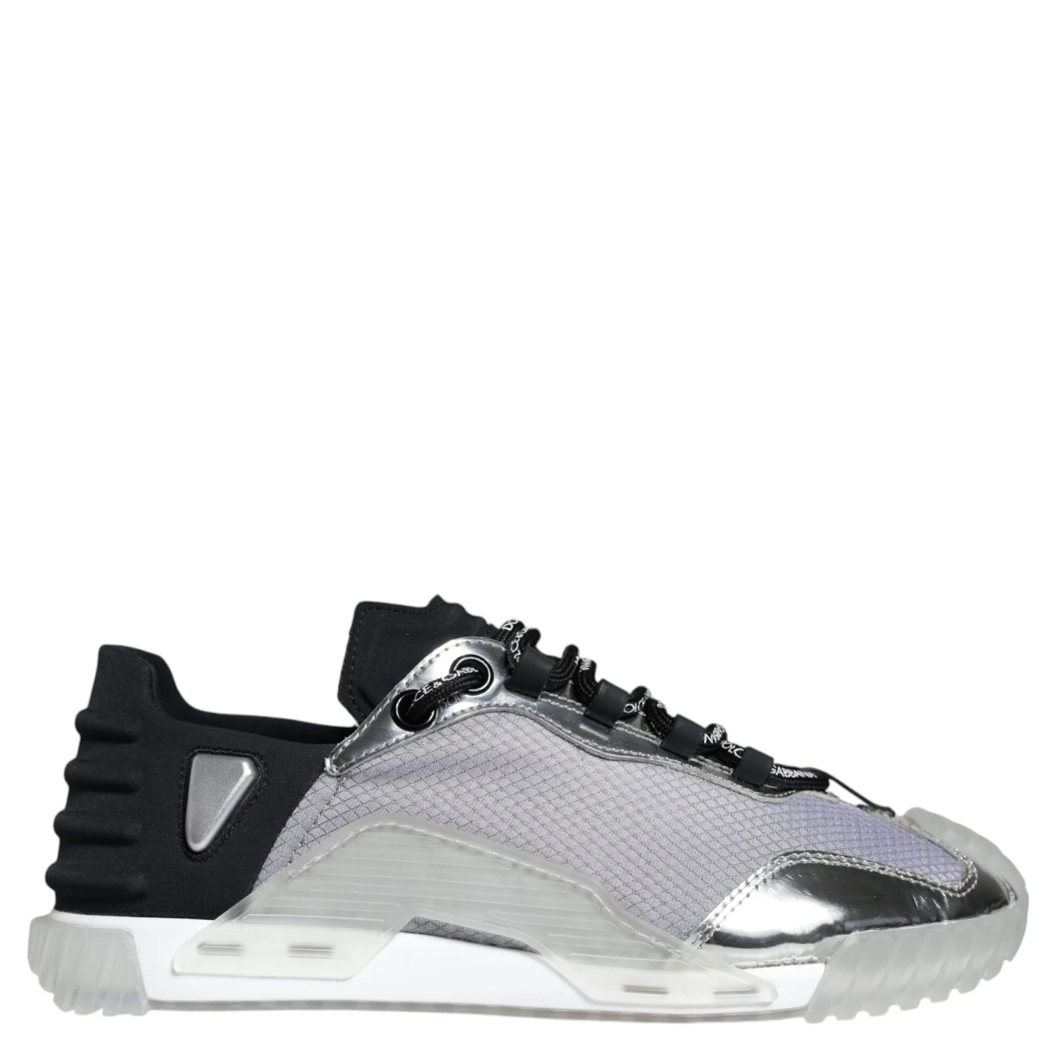 Silver Black Nylon NS1 Low Top Sneakers Shoes