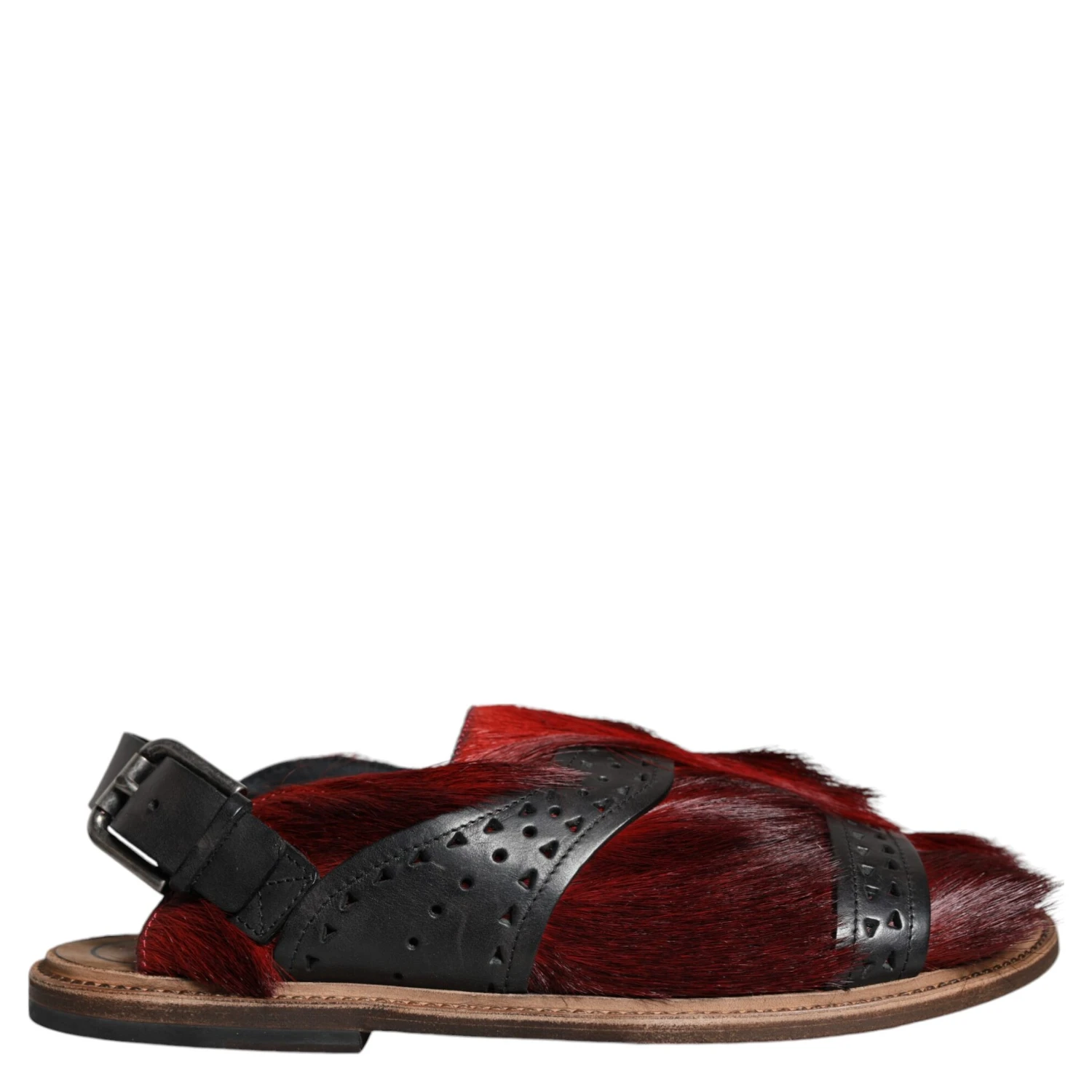 Black Red Gazelle Hair Leather Sandals Shoes