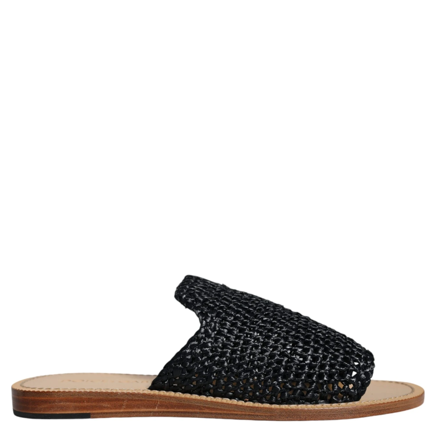 Black Monochrome Braided Raffia Slides Shoes