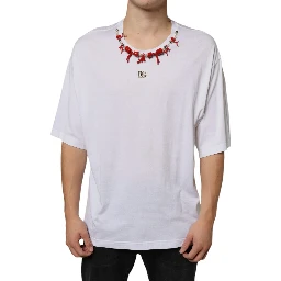 White Cotton Necklace Embellished T-shirt