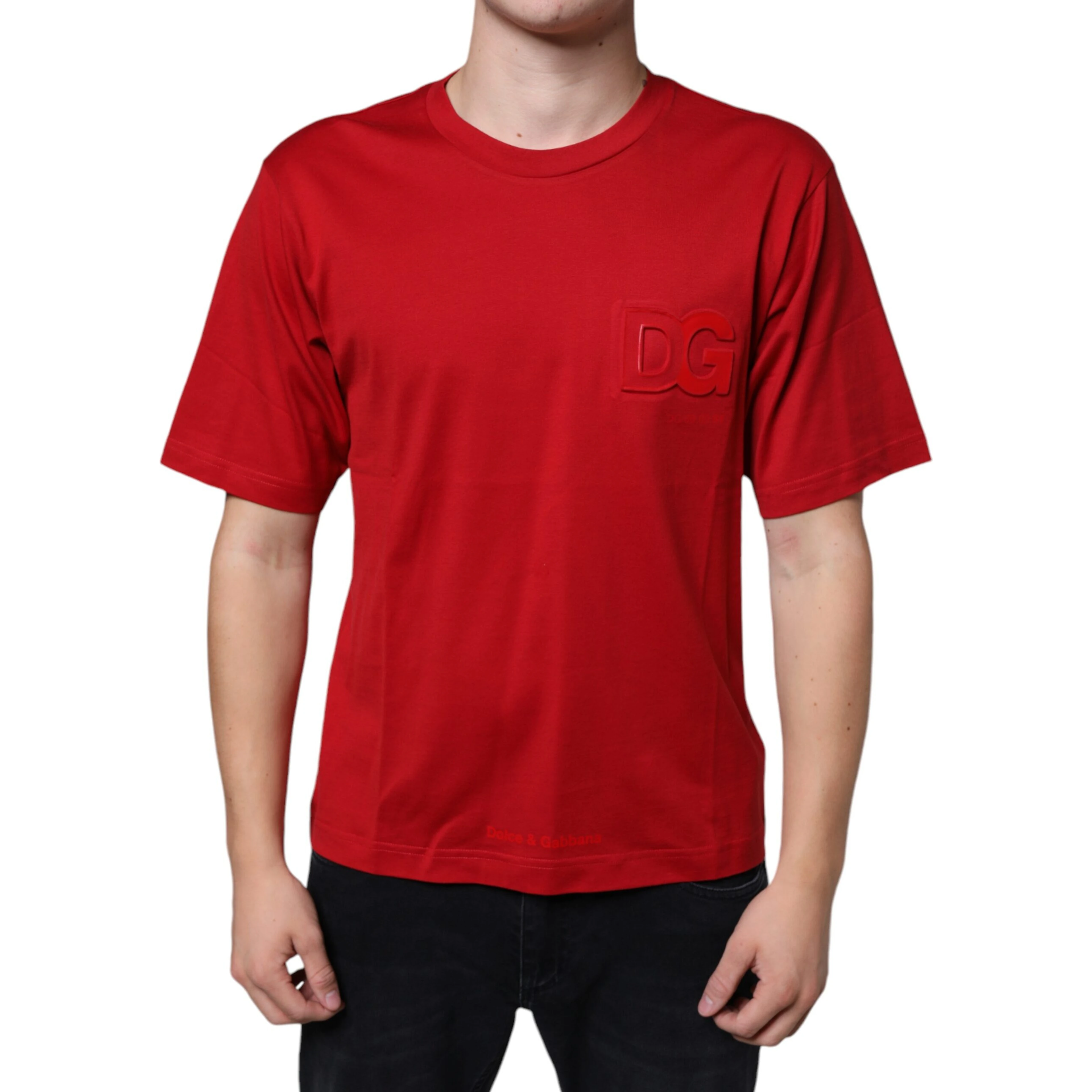 Red Cotton DG Logo Print Crew Neck T-shirt