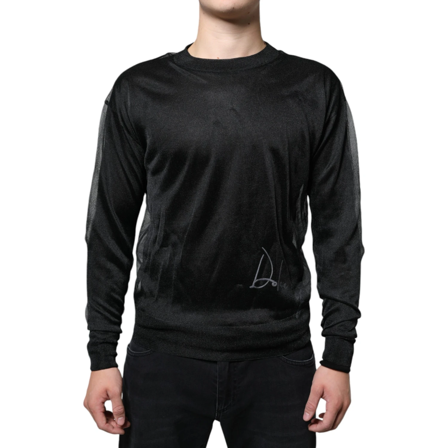 Black Polyester Pullover Sweatshirt Sweater
