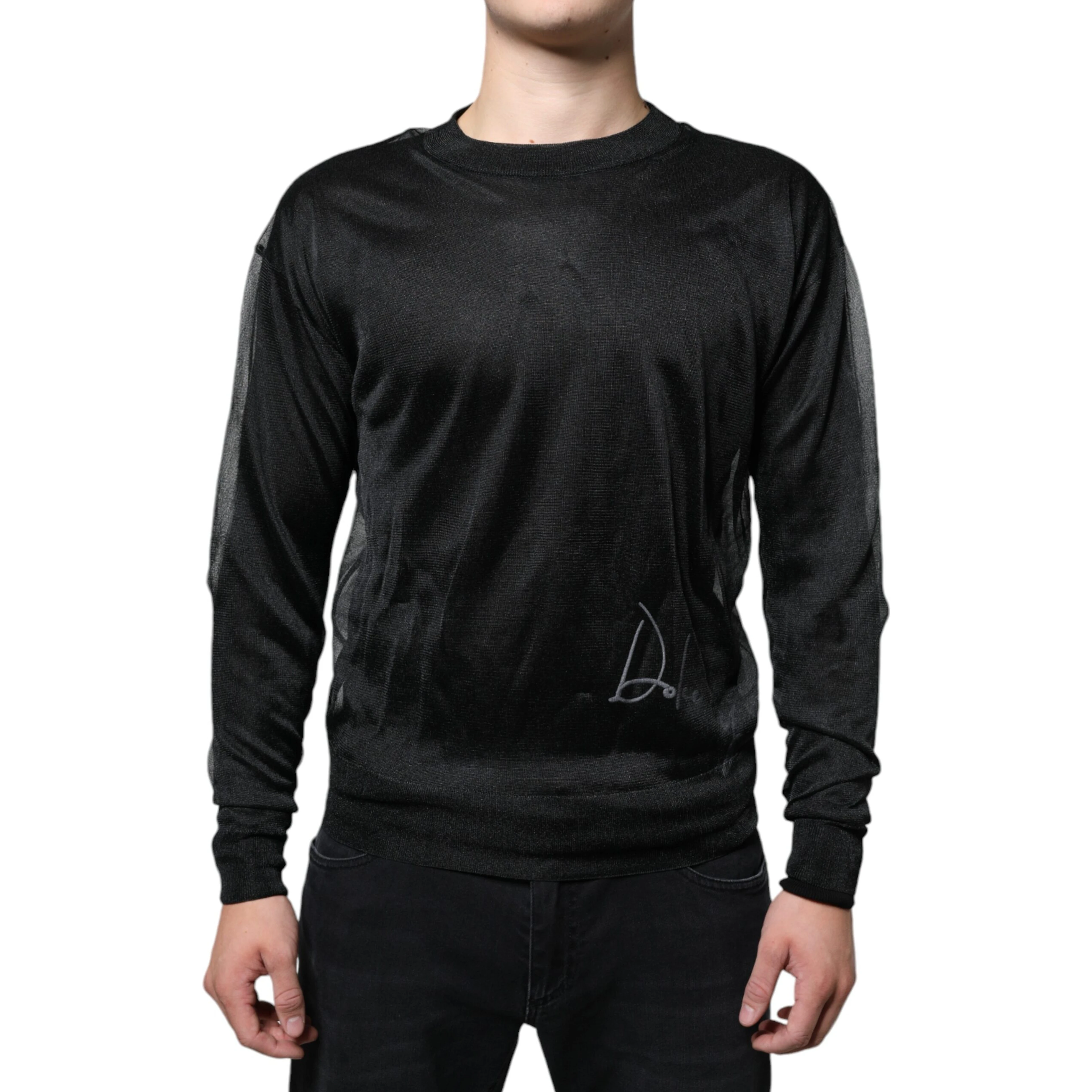 Black Polyester Pullover Sweatshirt Sweater